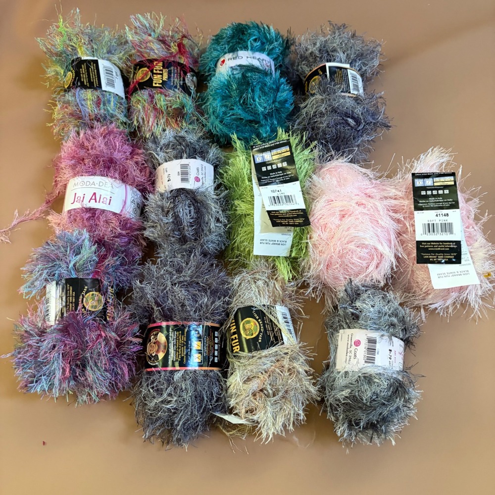 Eyelash Yarn Lot 13 Skeins 1lb 5oz Lion Brand Fun Fur Red Heart Foxy Moda Dea